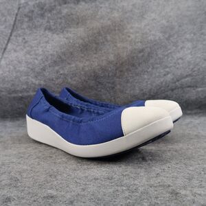 FitFlop Shoe Women 39 Ballet Flat Pump Slip On Fashion Wedge Toning Cap Toe Blue